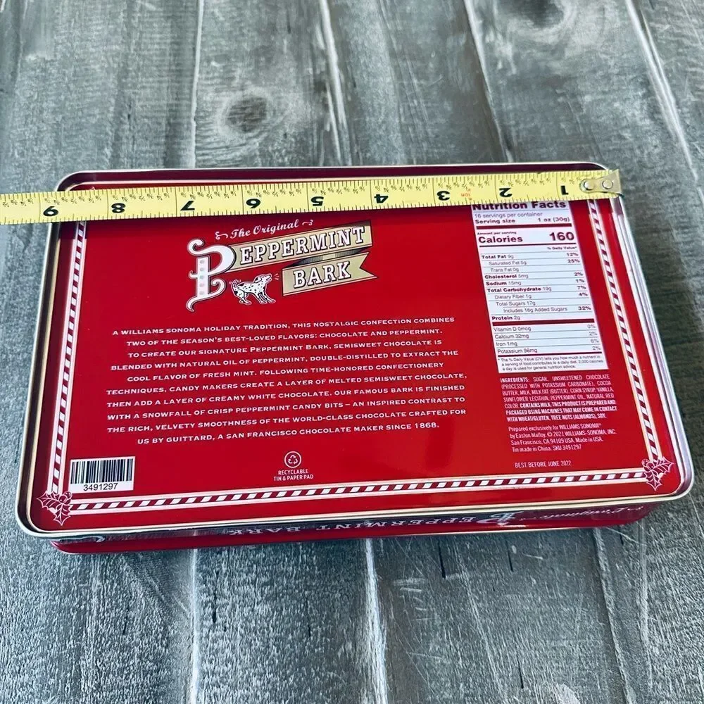 Williams Sonoma Peppermint Bark Holiday Dog Tin Storage Container